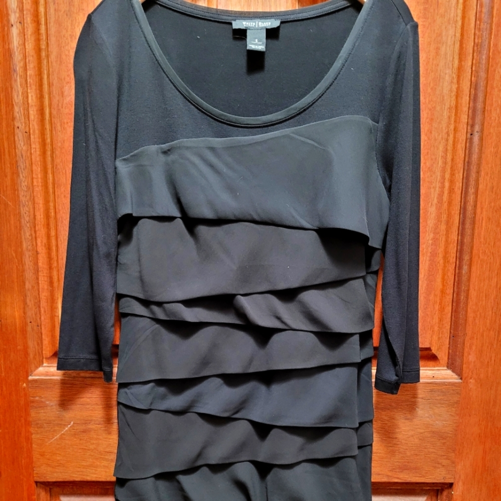 White House Black Market black dress with ruffle design on front
